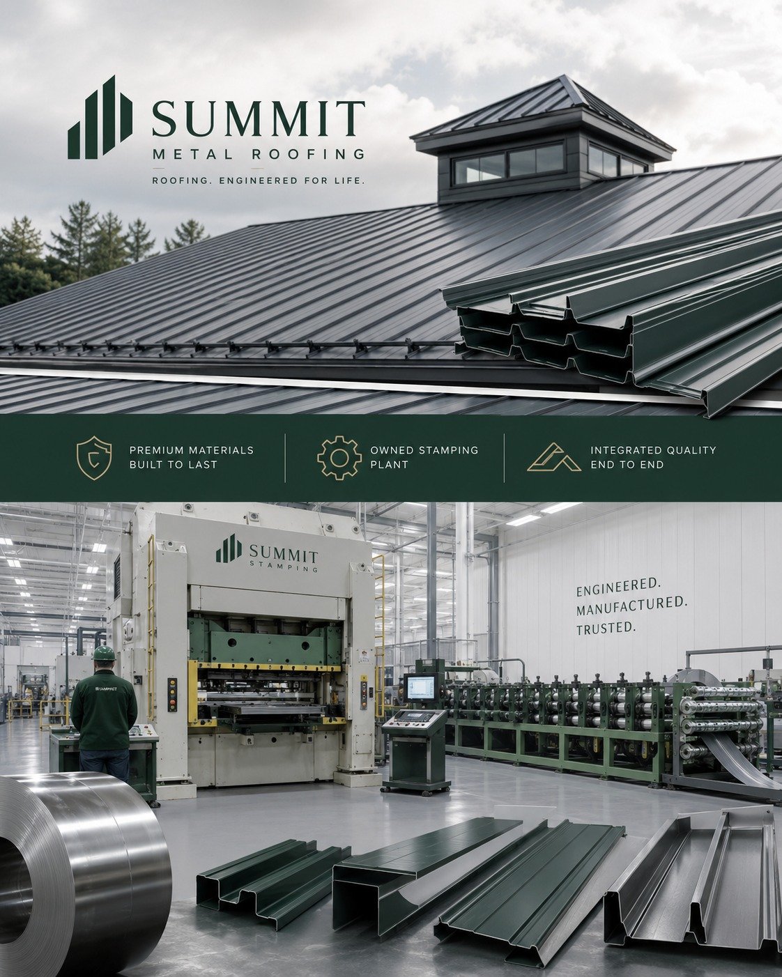 Metal roofing manufacturing and stamping plant operational image
